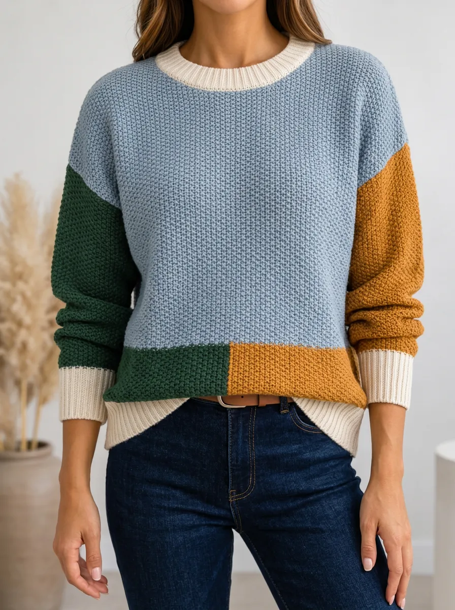 Crewneck Patterned Soft Knit Knit Sweater for Women