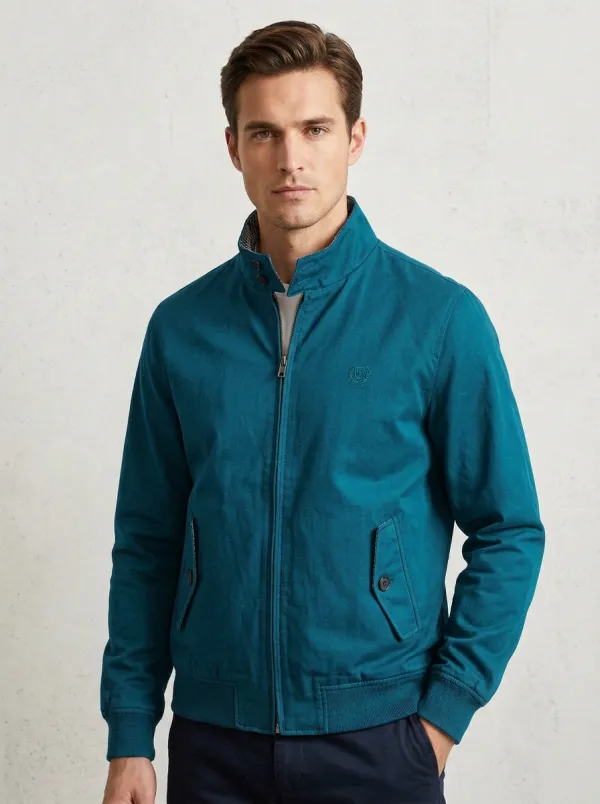Men's Casual Business Navy Blue Embroidered Logo Zip-Up Jacket
