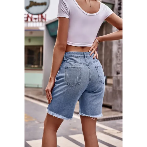 Raw-Hem Denim Shorts with Pockets