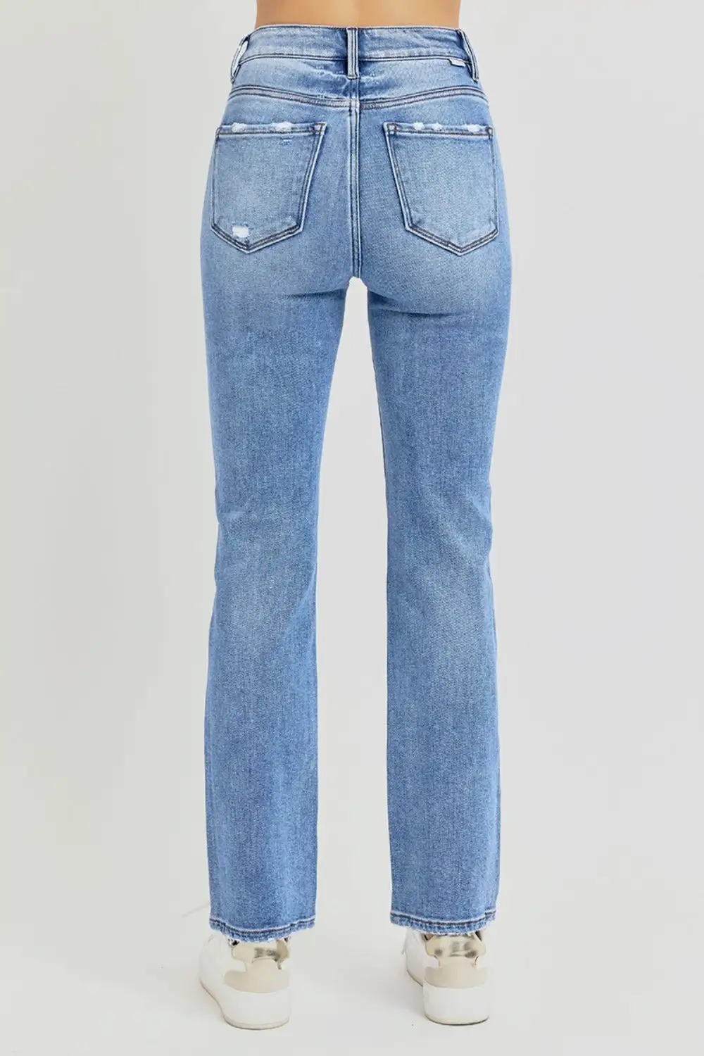 Distressed High Rise Ankle Straight Denim Jeans