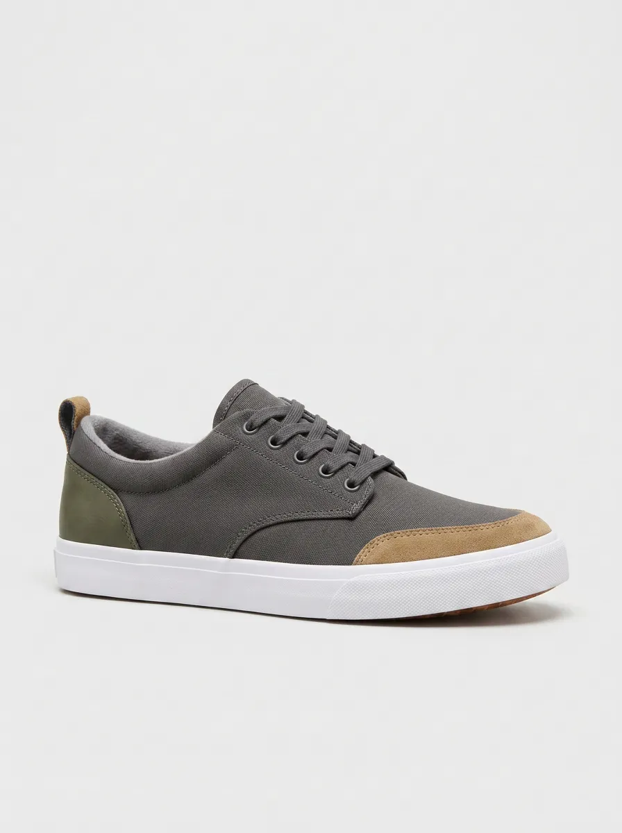 Canvas Suede-Panel Leather-Panel Men's Canvas Casual Sneakers