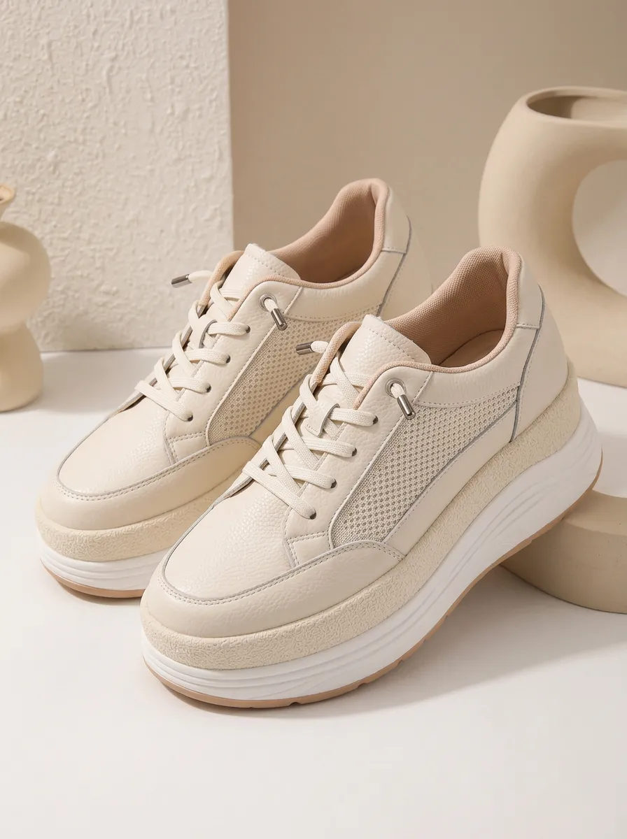Mesh Lace-Up Low-Top Women's Chunky Platform Shoes