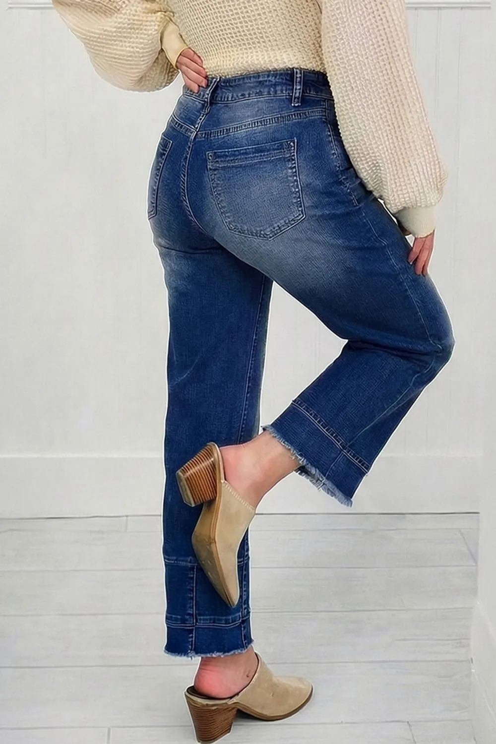 Blue Raw Hem Barrel Jeans
