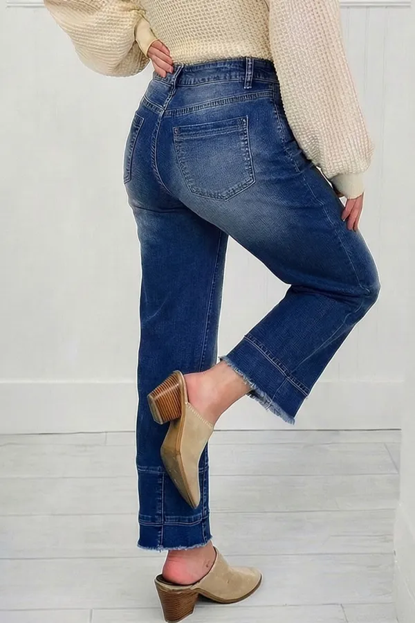 Blue Raw Hem Barrel Jeans