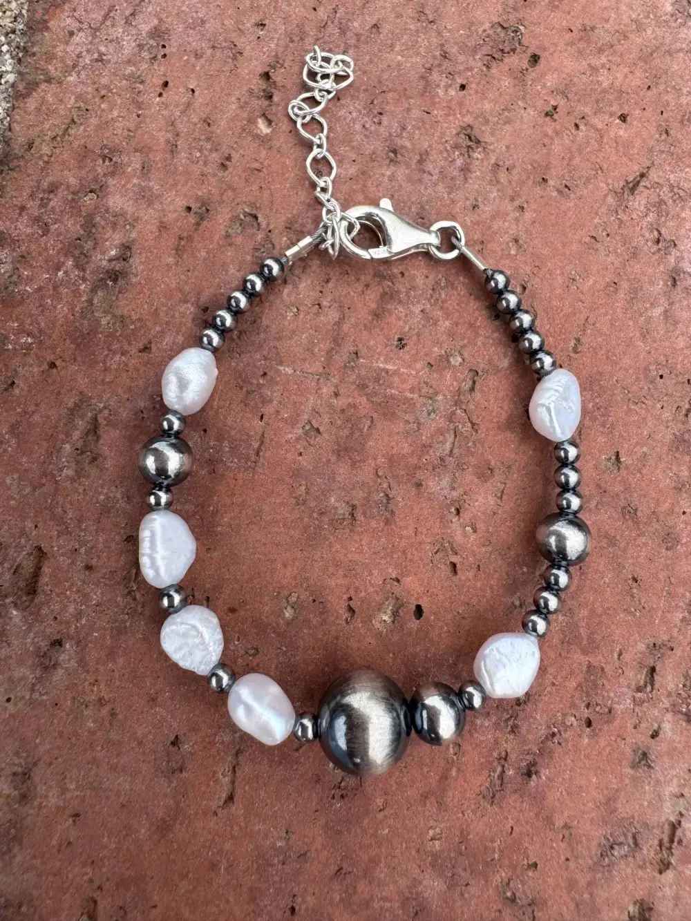 Beaded Mother Of Pearl Pearl Sterling Silver Everyday Bracelet