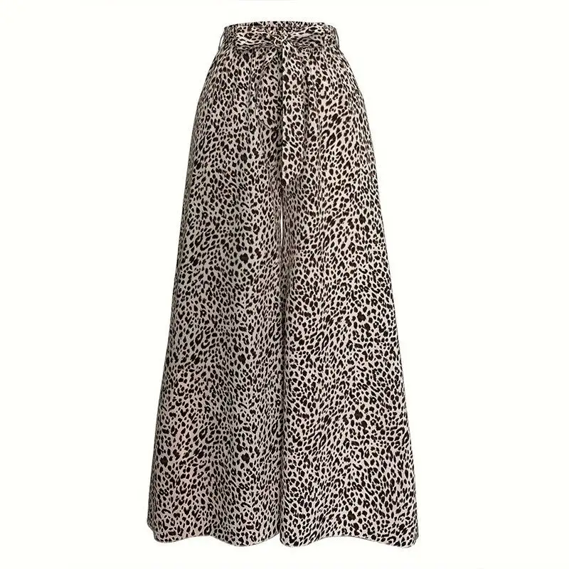 Women's Flared Leopard Print Printed Bow Detail Pants