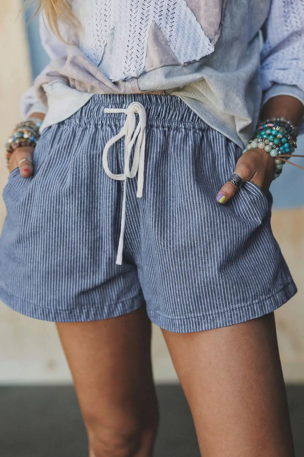 Everyday Drawstring Elastic Waist Casual Denim Shorts