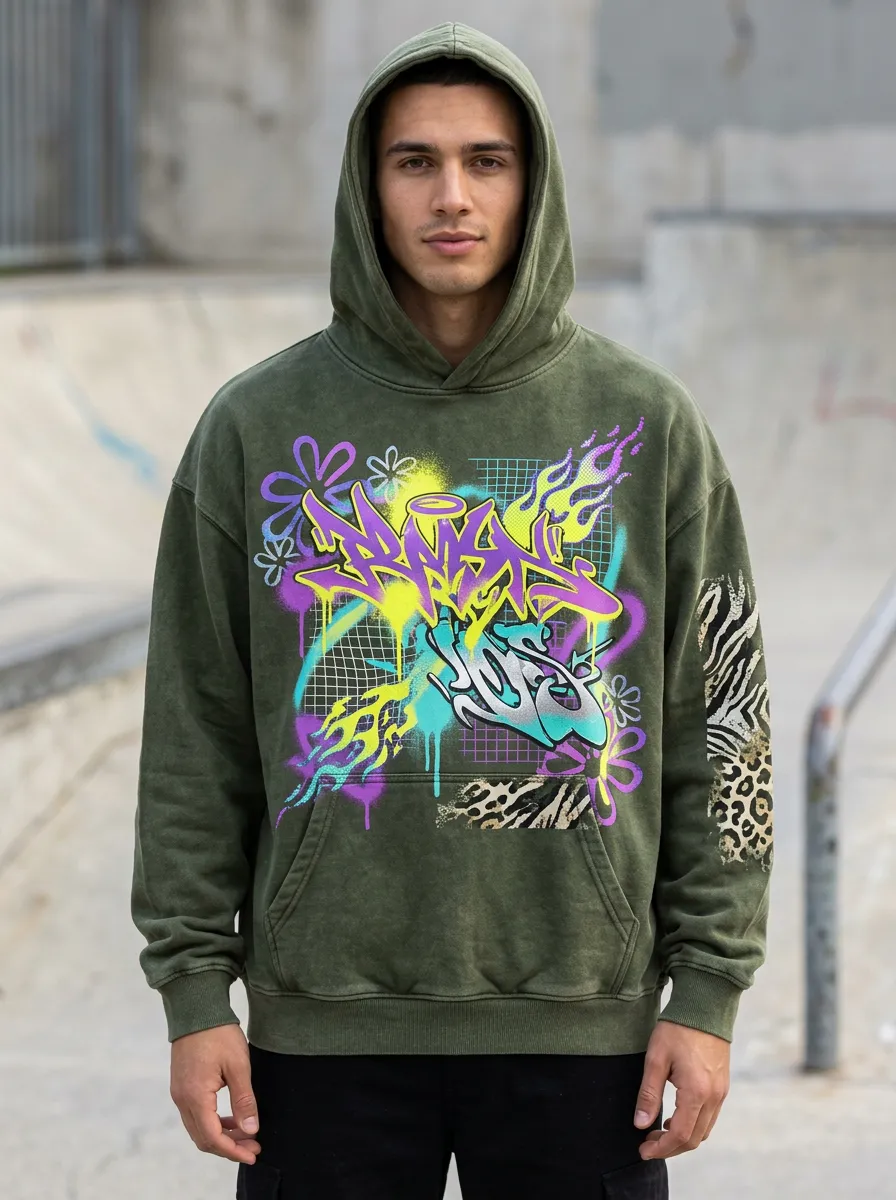 Unisex Graffiti Flame Animal Print Graphic Hoodie