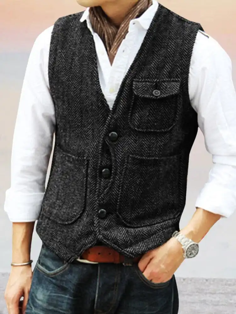 Open Stitch Textured Suit Vest