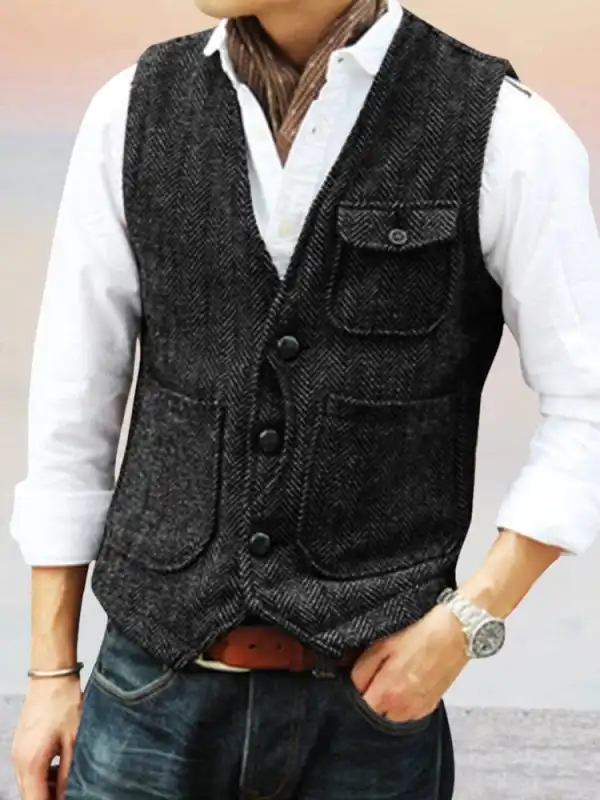 Open Stitch Textured Suit Vest