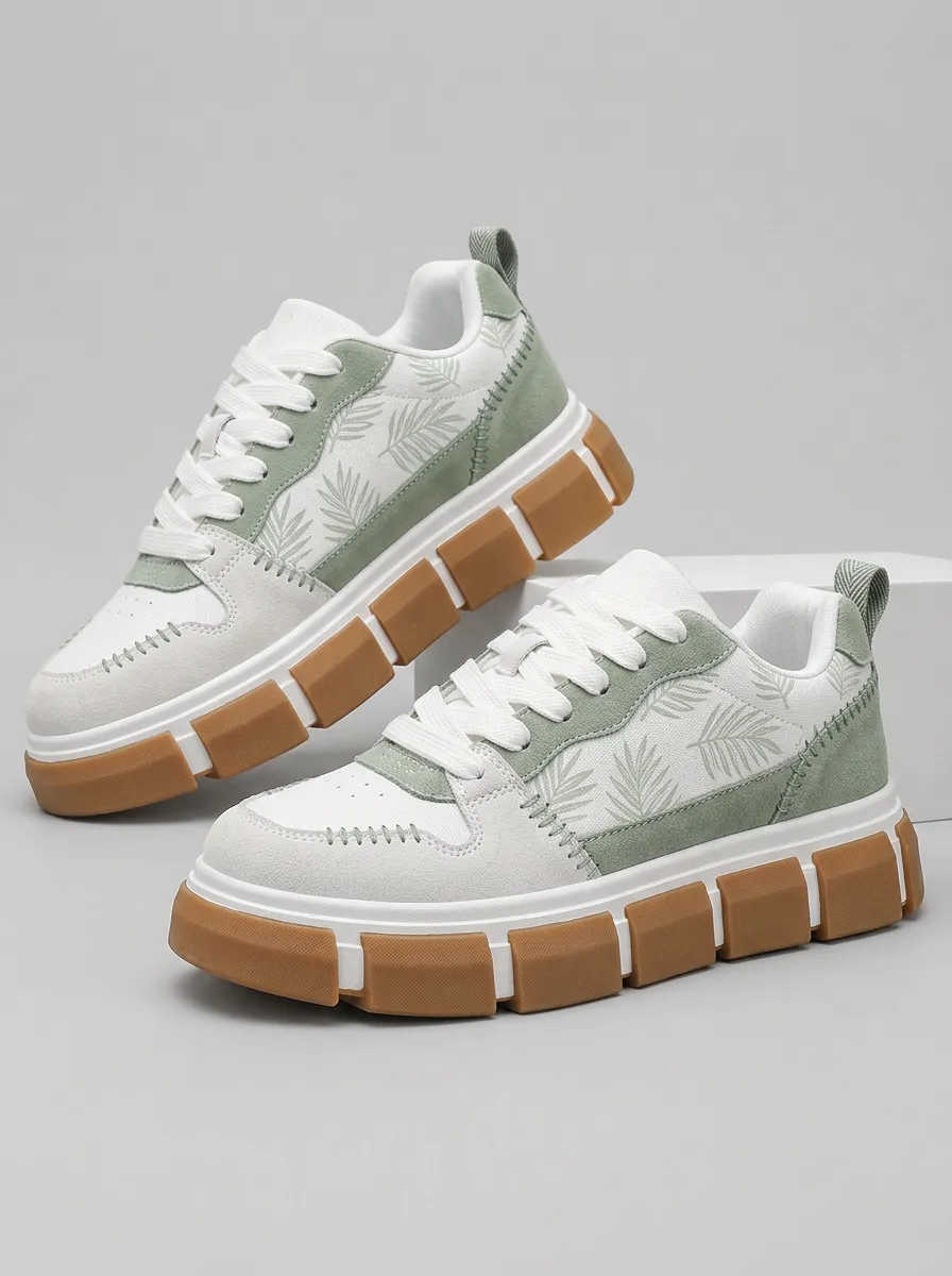 Men's Distinctive Tropical Leaf Pattern Skate Shoes