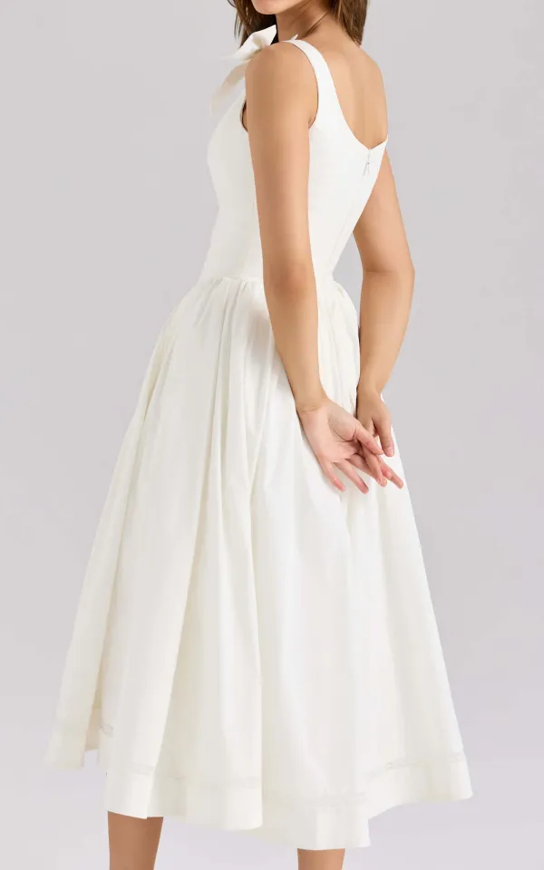 Retro Drape Bow Pleated Midi Dress