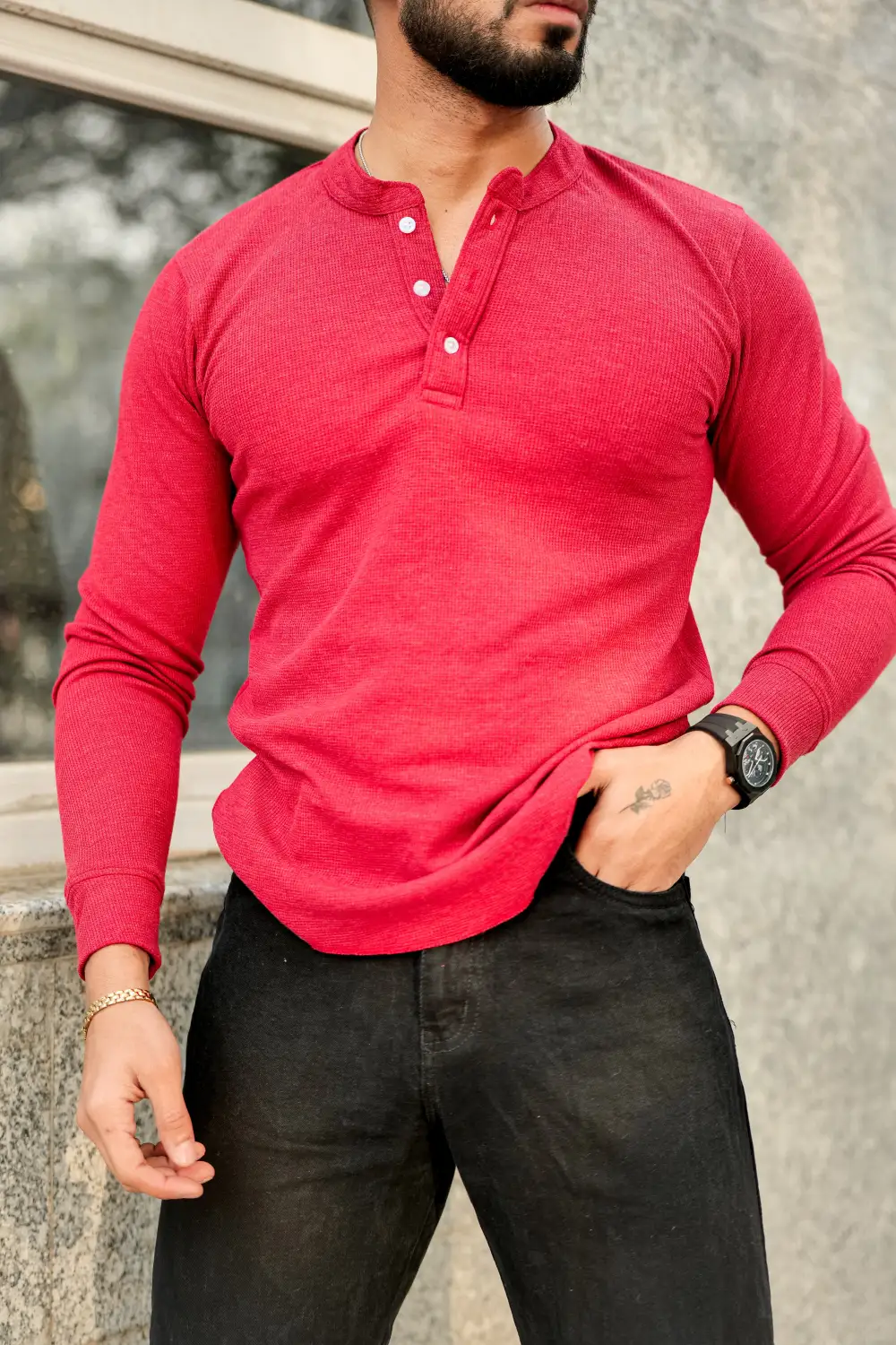 Red Casual Button Up Shirt