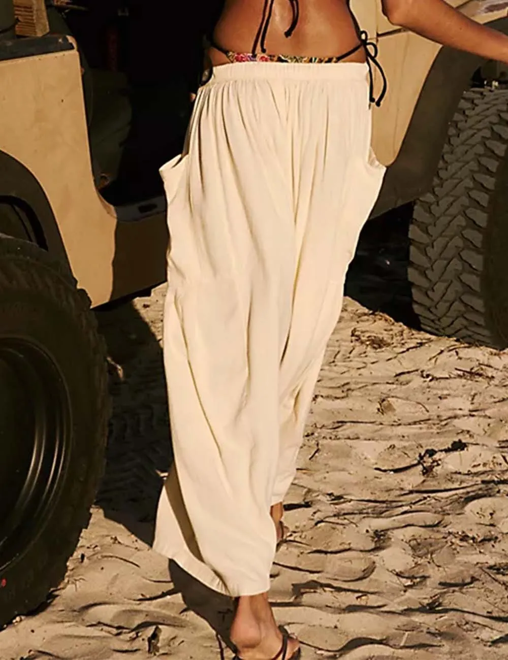 Elastic Waist String Tie Pocket Cozy Pants