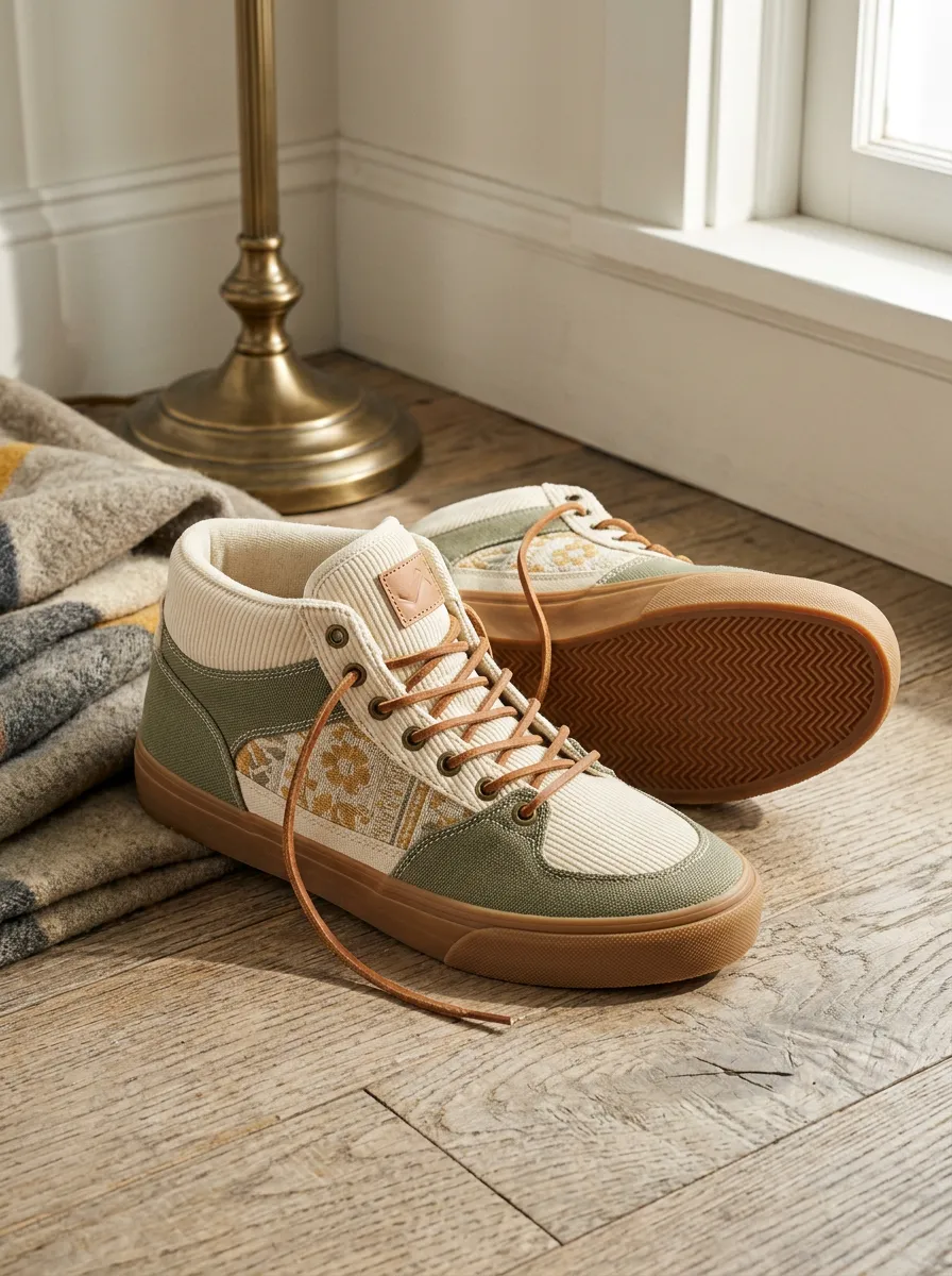 Women's Boho Floral Pattern Corduroy Printed Sneakers