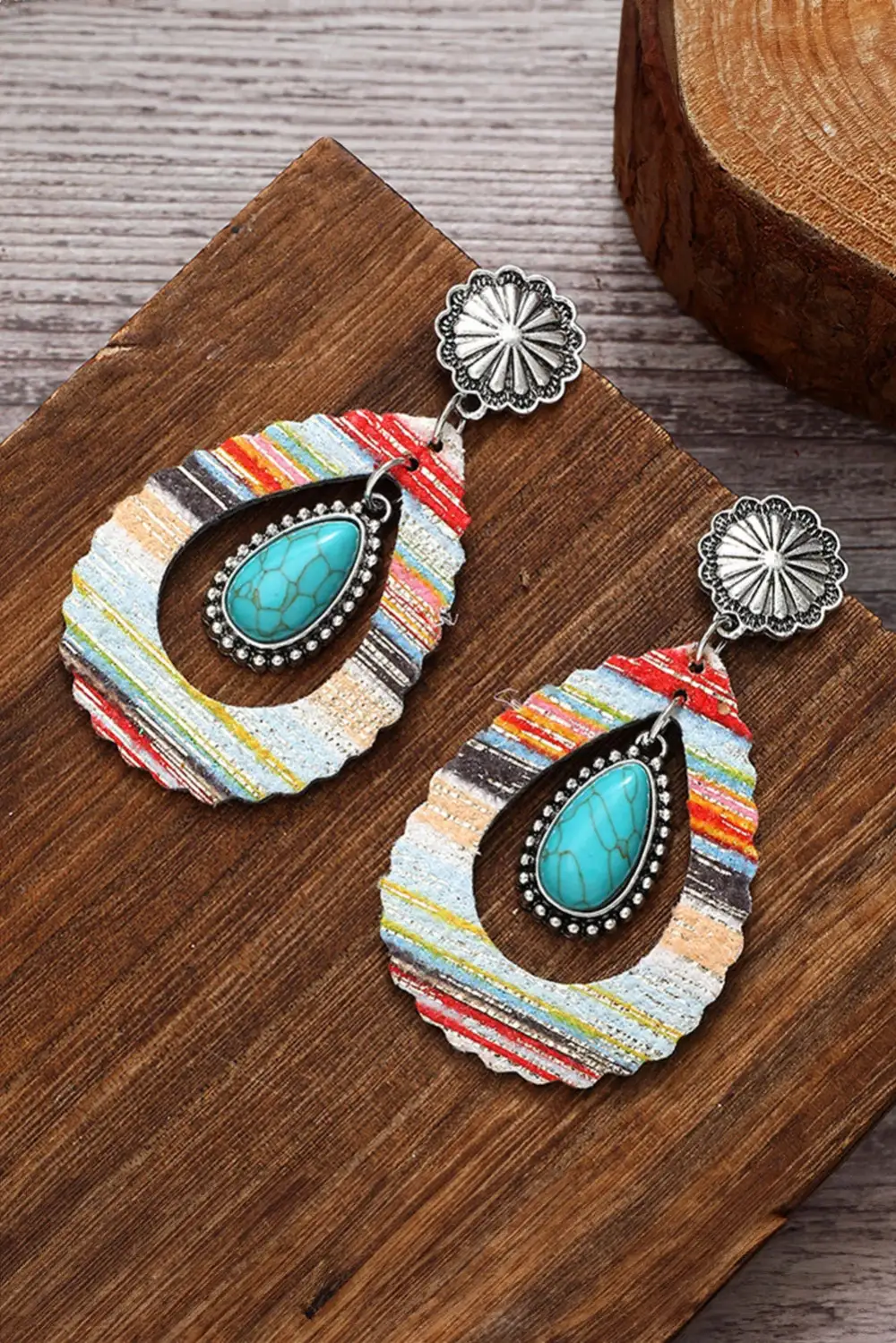 Leather Alloy Openwork Teardrop Earrings