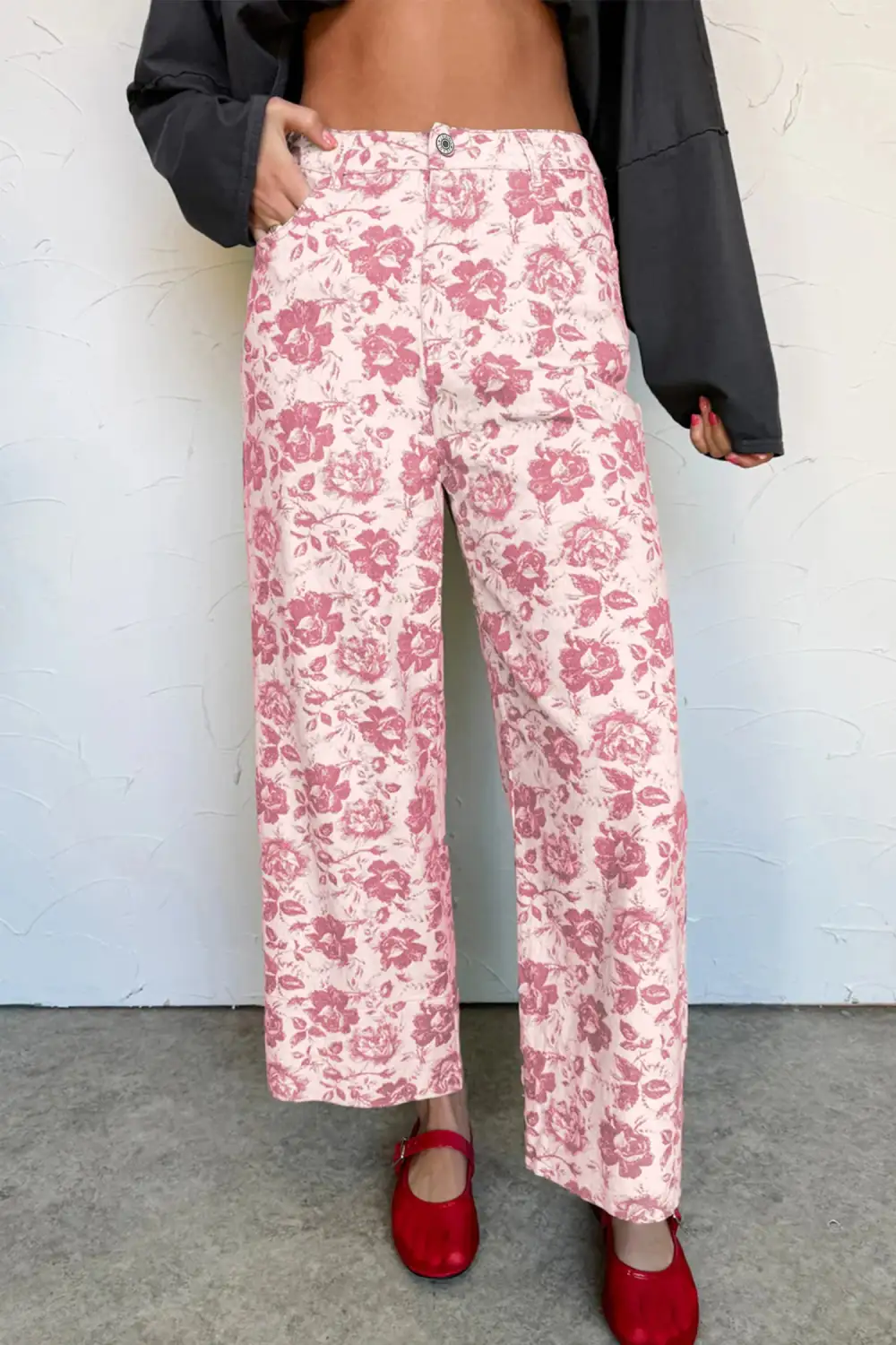 Women's Vintage Floral Print Denim Shift Pants