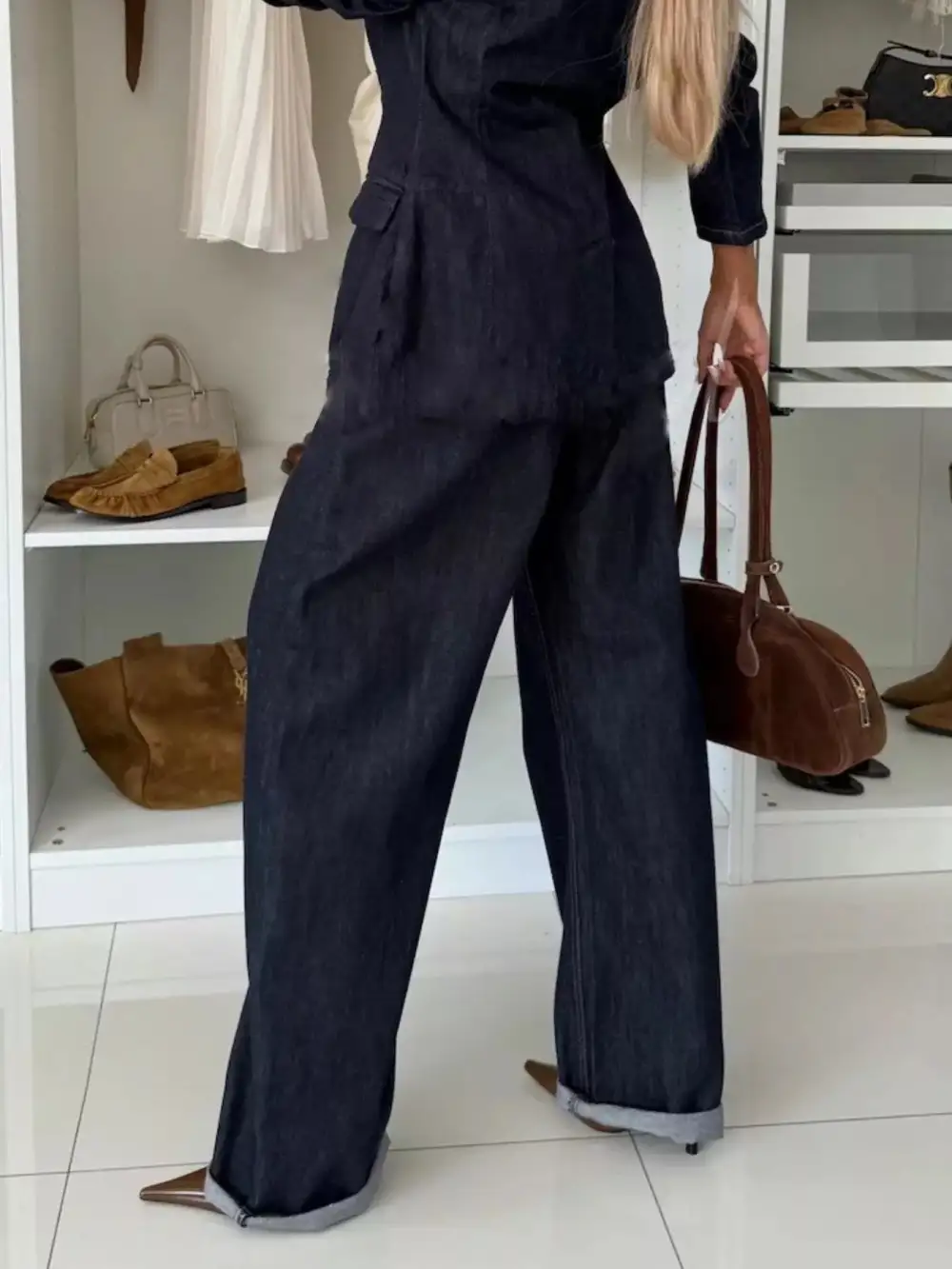 High Waist Wide Leg Washed Denim Jeans