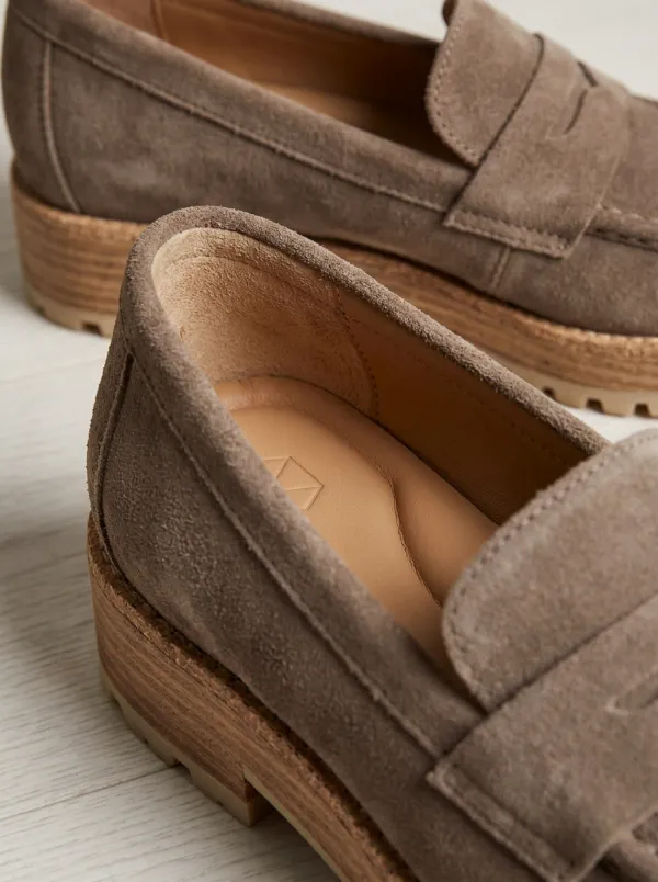 Women's Classic Platform Minimalist Suede Wood Sole Loafers