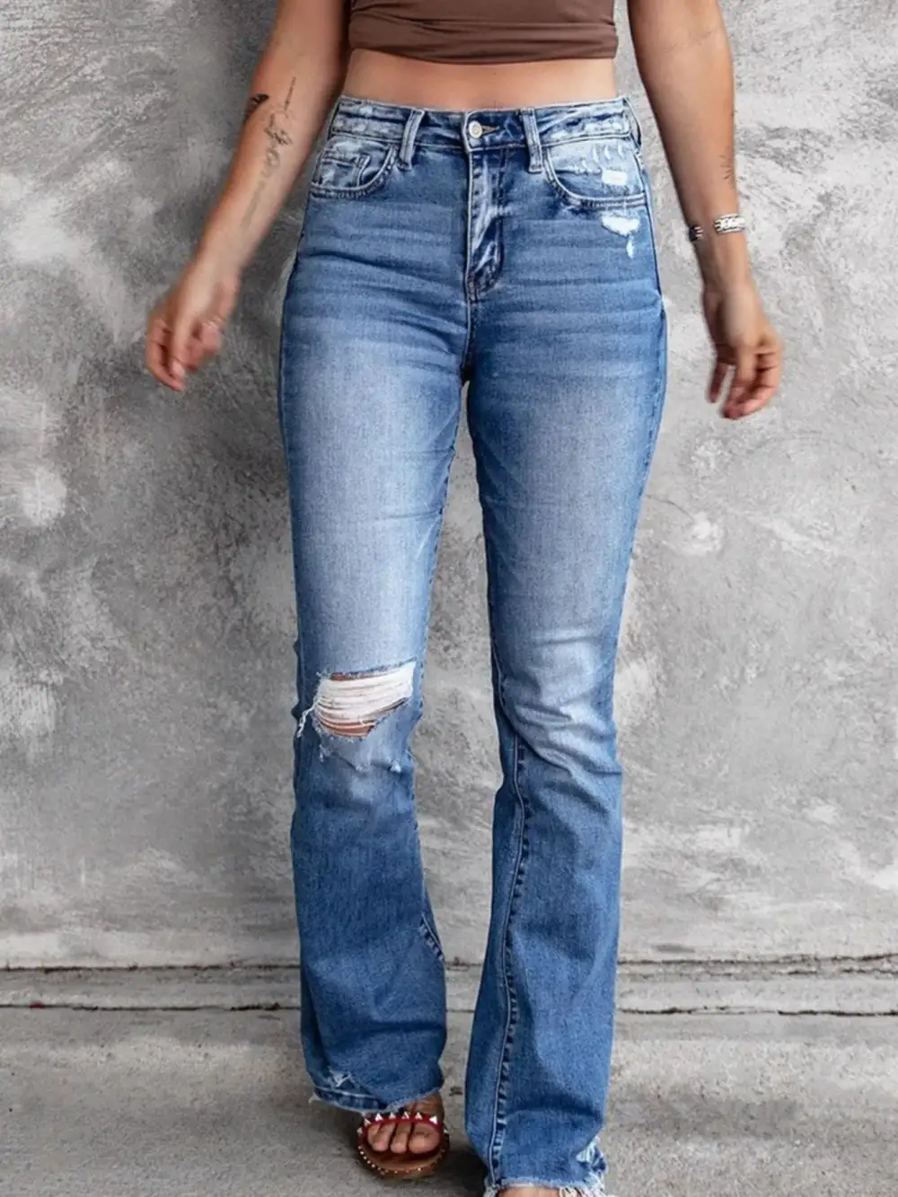 Everyday Flare Leg Distressed Denim Jeans