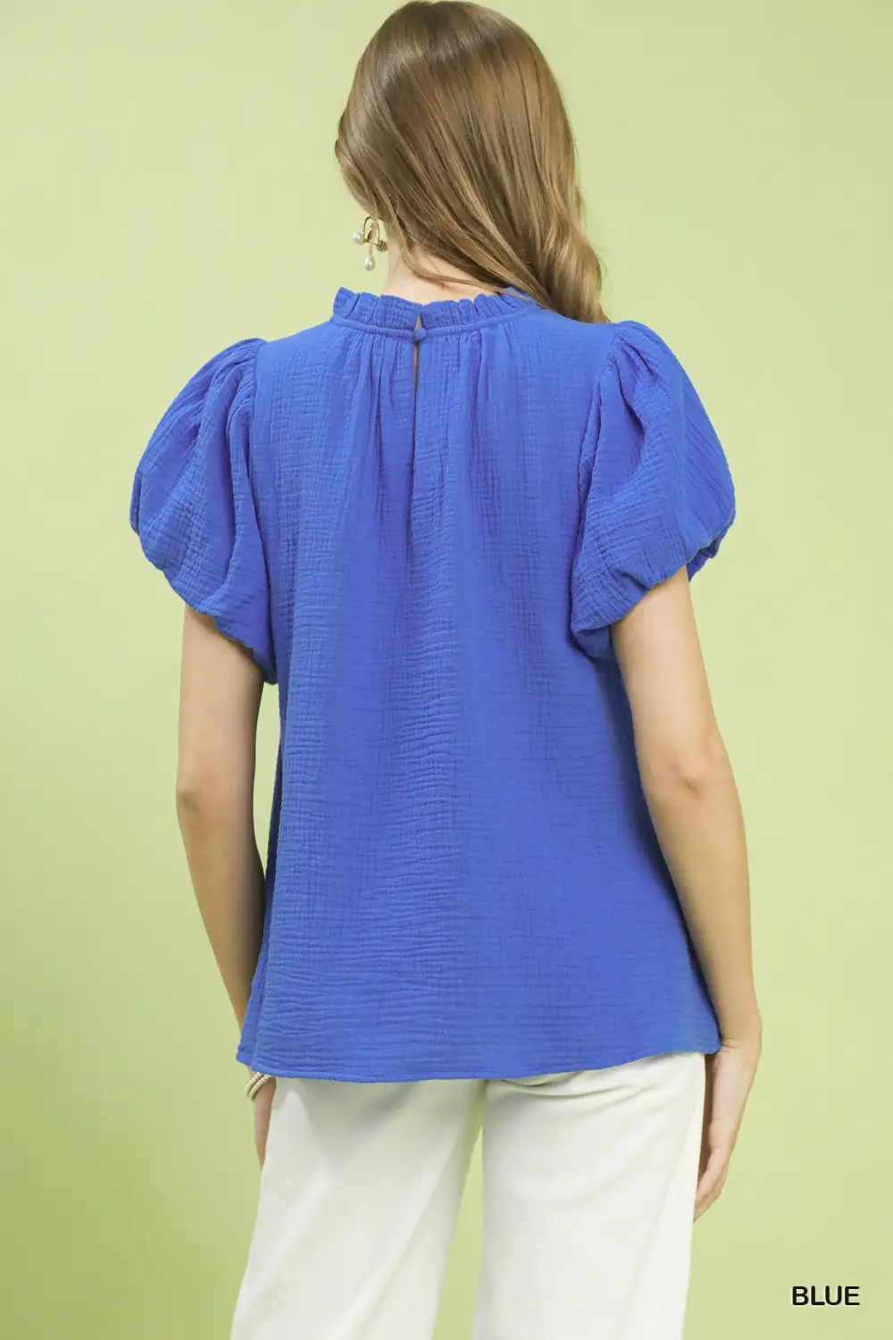 Textured Gauze Ruffle Neck Boho Top