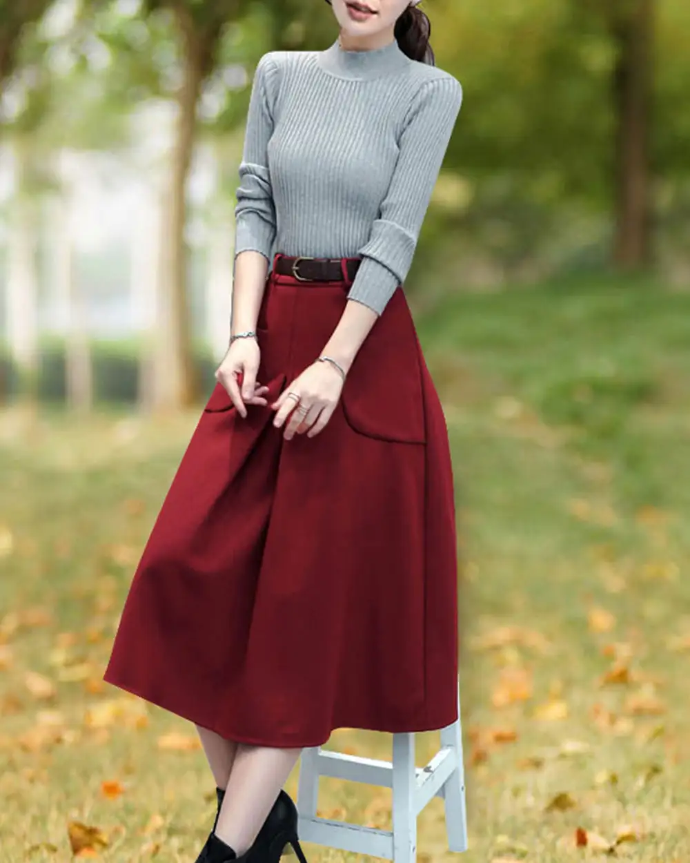 Everyday Pleated Wool A Line Maxi Skirt