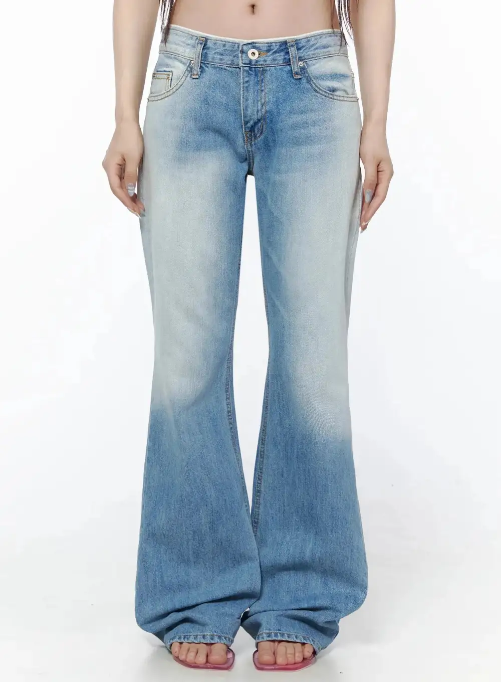Stitch-Detail Low-Rise Bootcut Jeans
