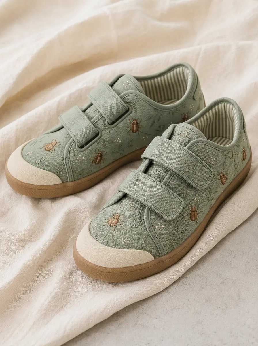 Women's Refined Nature Lover Beetle Floral Patterned Canvas Shoes