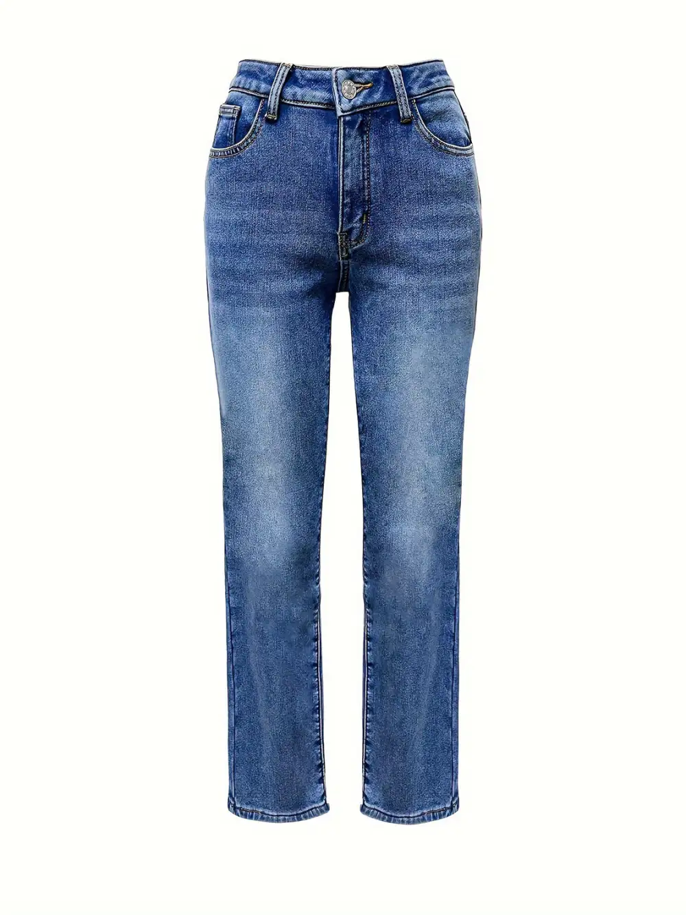 Fresh Washed Pocketed Stretch Straight Leg Jeans