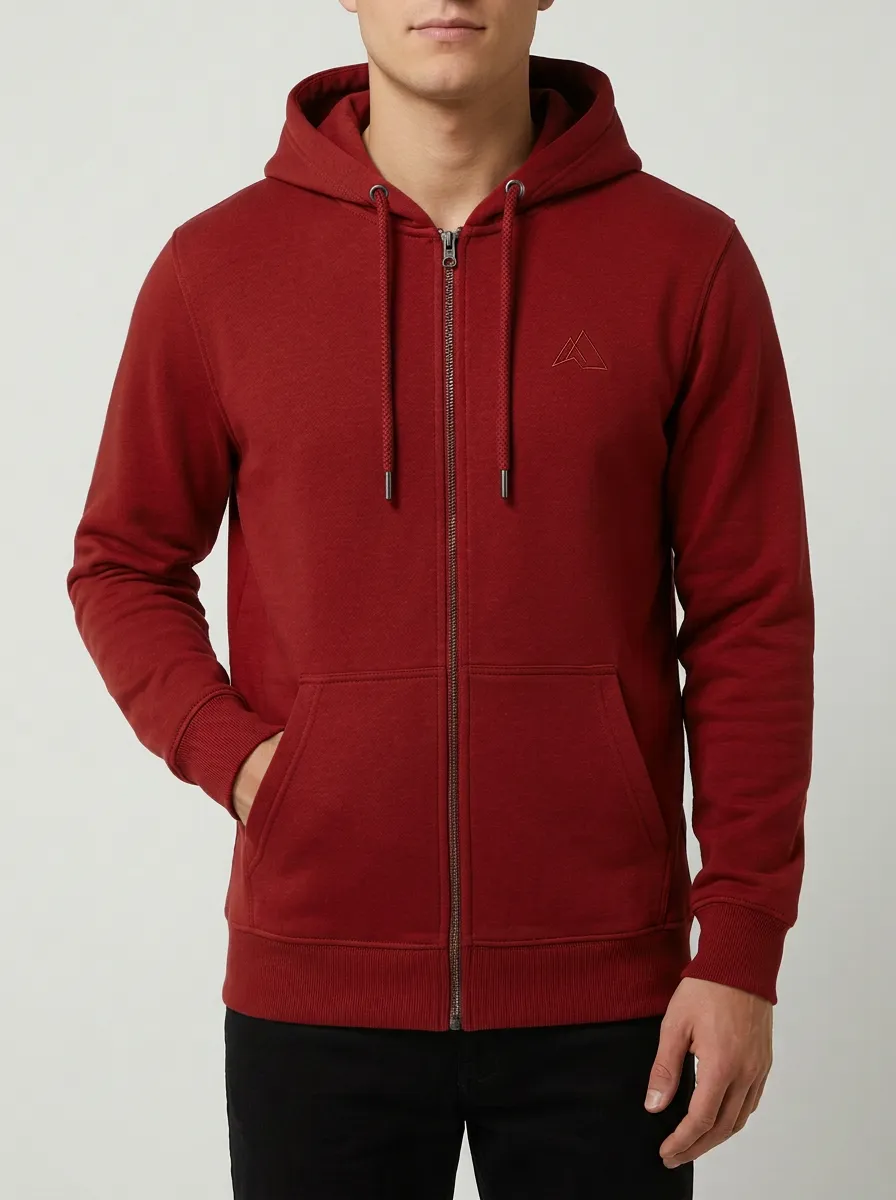 Classic Zip-Up Mountain Graphic Minimalist Look Men's Hoodie