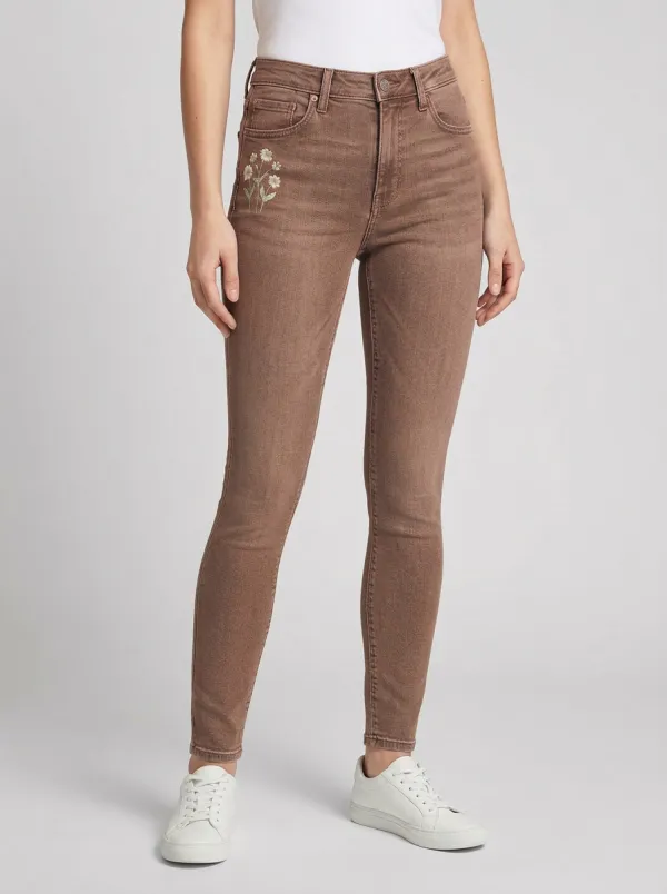 Women's Hudson Floral Daisy Embroidered Graphic Slim Jeans