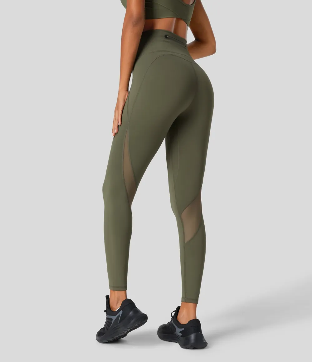 SpeedWave High Waisted Back Zip Pocket Contrast Mesh Quick Dry 7/8 Workout Leggings