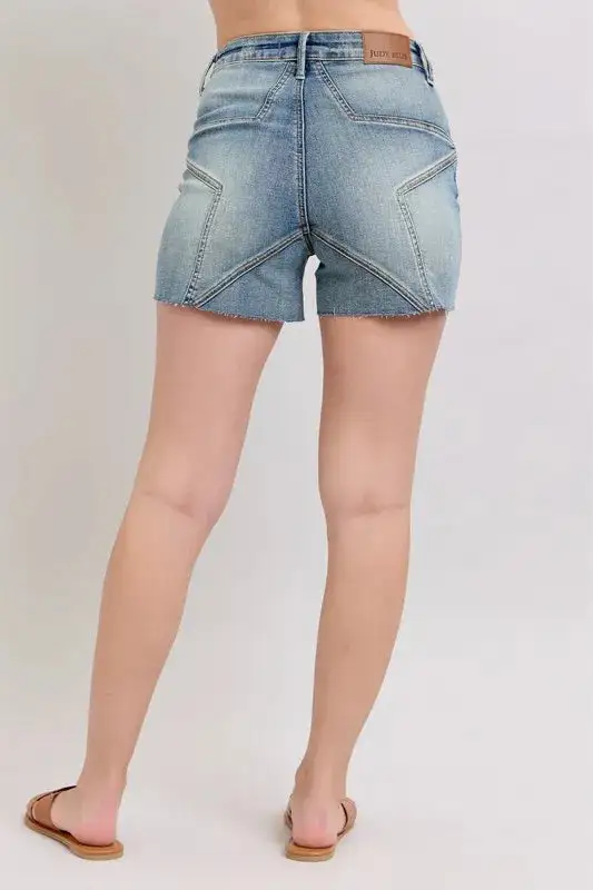High Waist Star Seam Detail Shorts Denim Pants