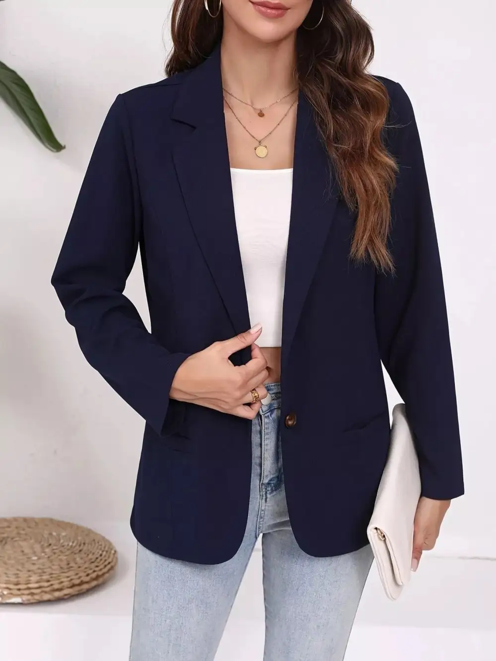 Plus Size Lapel Collar Single-button Blazer