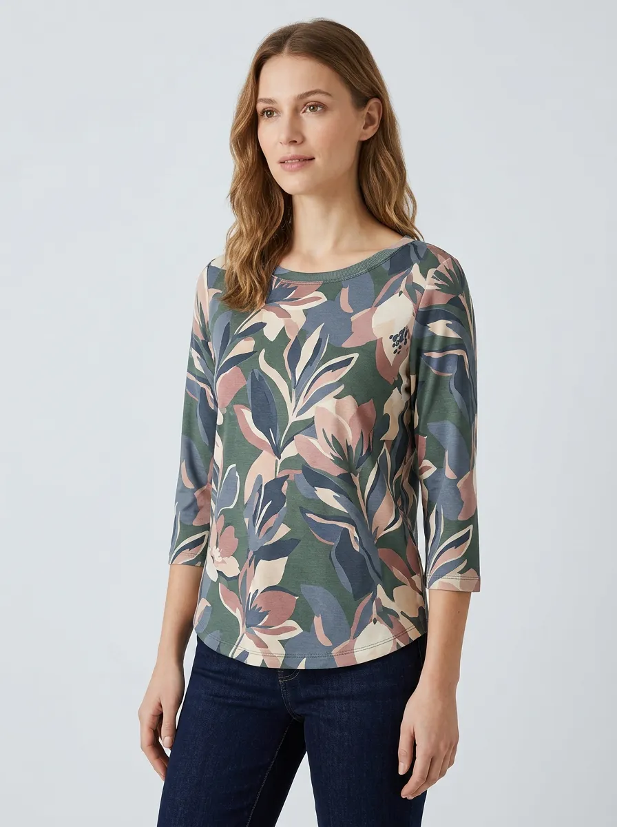 Western Floral Women's Three-Quarter Sleeve Top