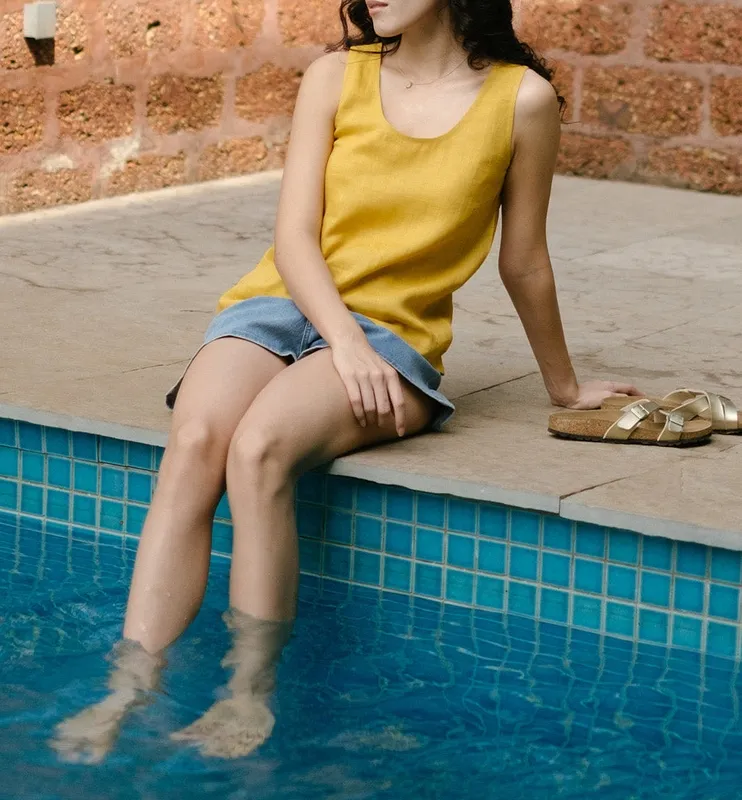 Mustard Linen Round-Neck Tank