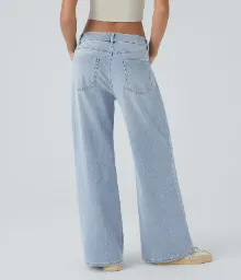 2026🔥  Low Rise Zipper Pockets Washed Baggy Wide Leg Casual Jeans