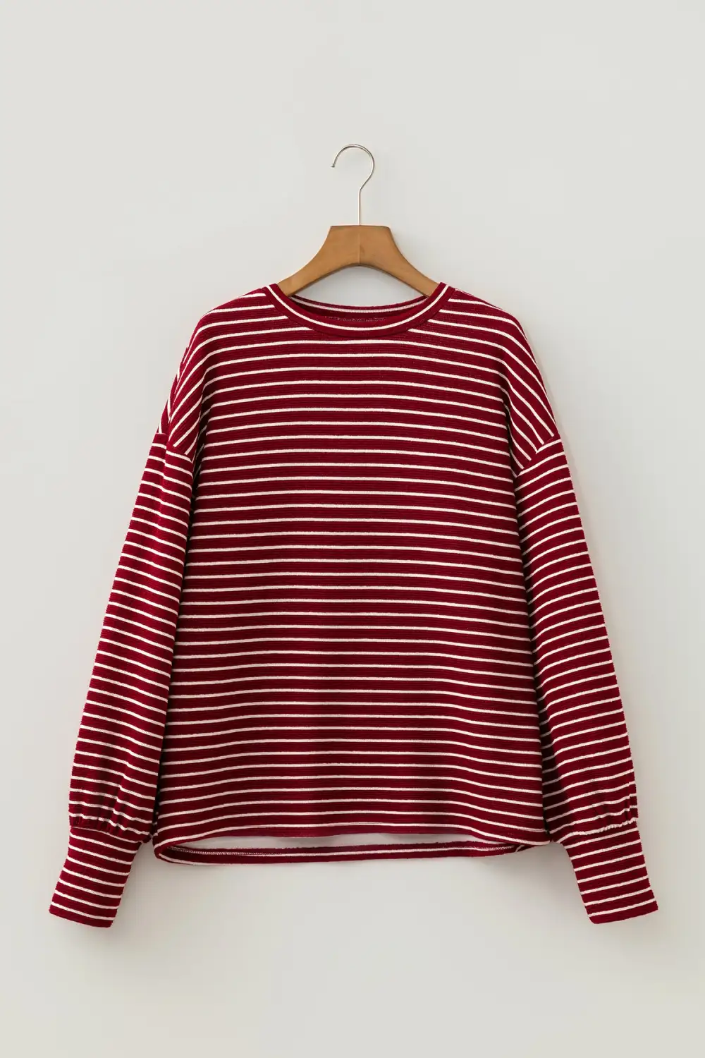 Striped Relaxed Stretch Fabric Long Sleeve Top