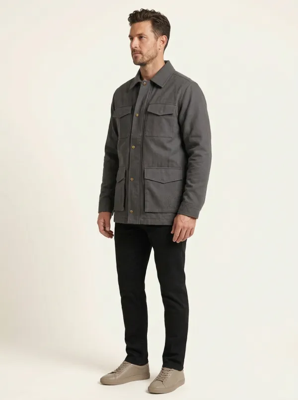 Men's Four-Pocket Tonal-Embroidered Utility Jacket