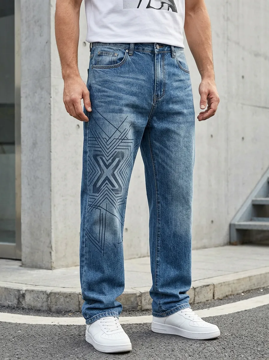 Men's Streetwear Geometric Jeans