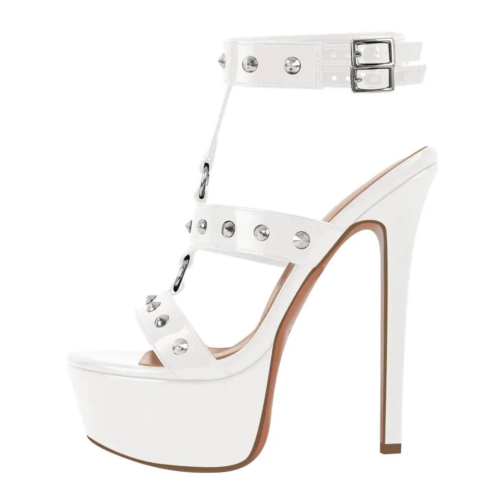 Round Toe Platform Rivet Buckle T-Strap Sandals