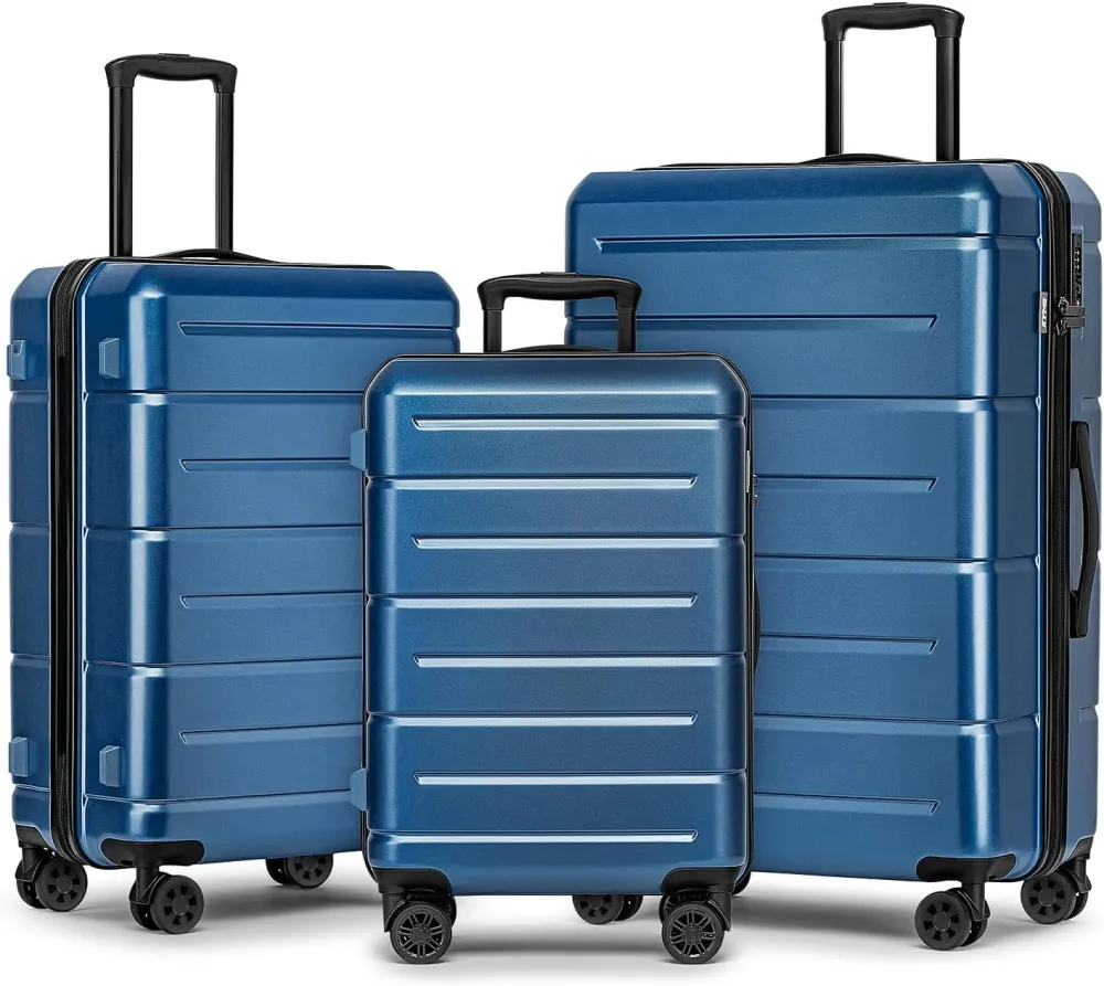 KYME 24 Inch Luggage,Checked Medium Suitcase with Spinner Wheels,Black