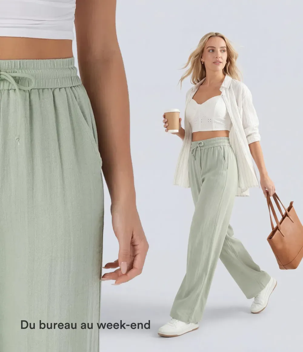 2026🔥  Wide-leg, flowing, high-waisted trousers with drawstring, side pockets and a linen look