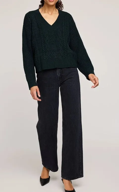 Women's Dark Green V Neck Pullover Sweater