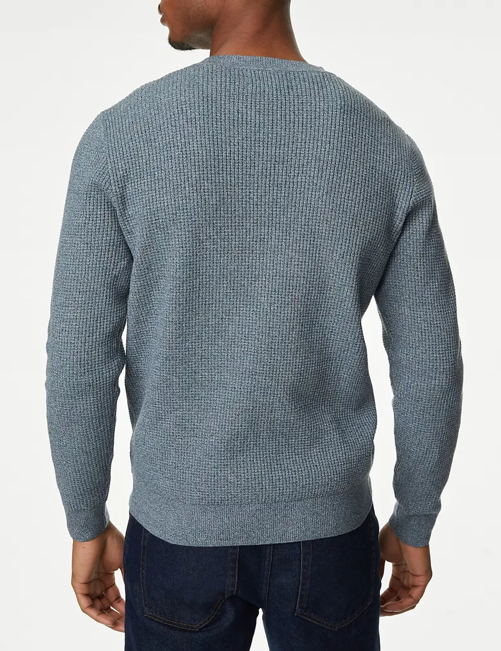 Men's Grey Textured Crew Jumper