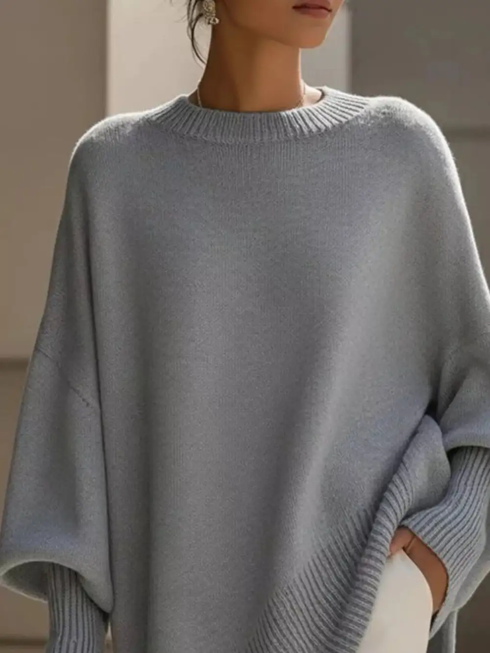 Ribbed Batwing Sleeve Oversized Sweater