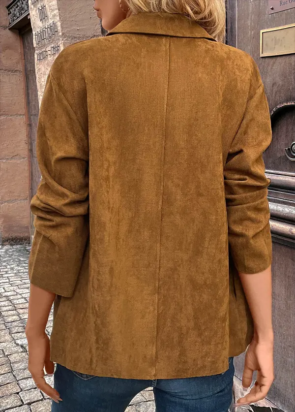 Dark Camel Pocket Long Sleeve Turn Down Collar Coat