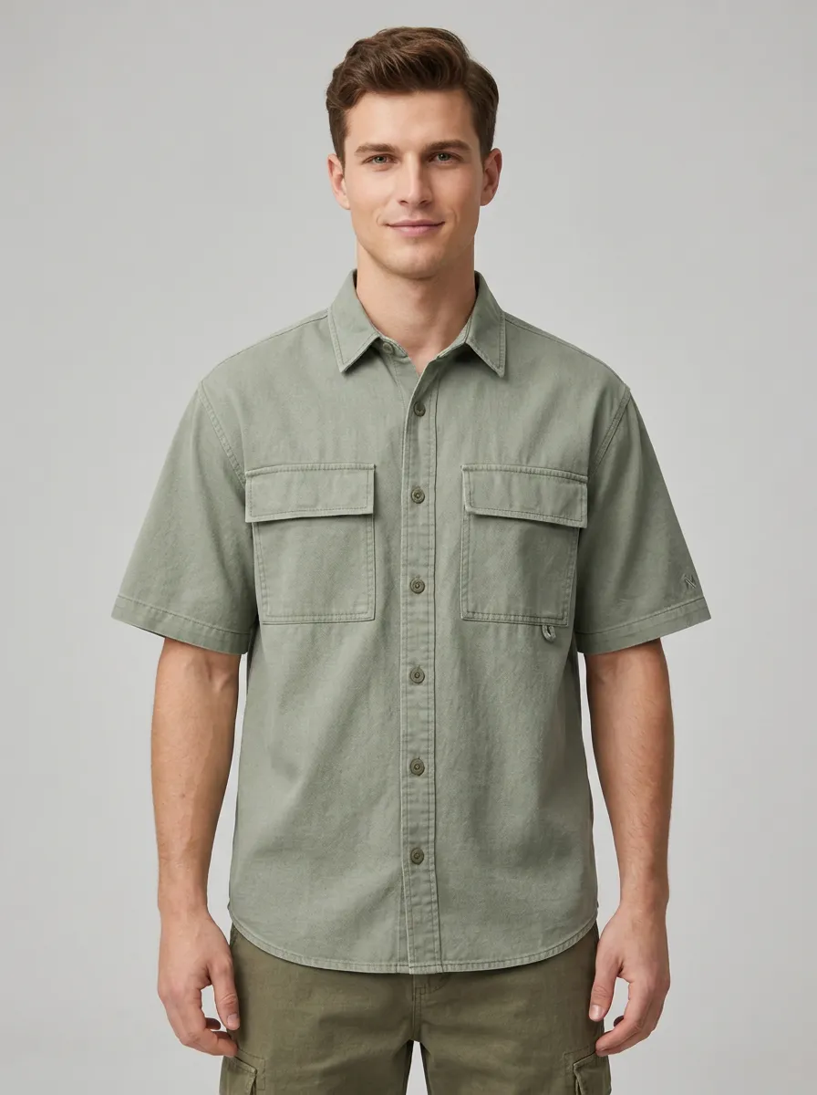 Men's Sage Green Utility Short-Sleeve Shirt