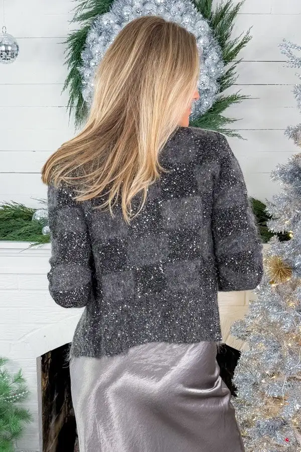 Silver Sequin Knit Cardigan
