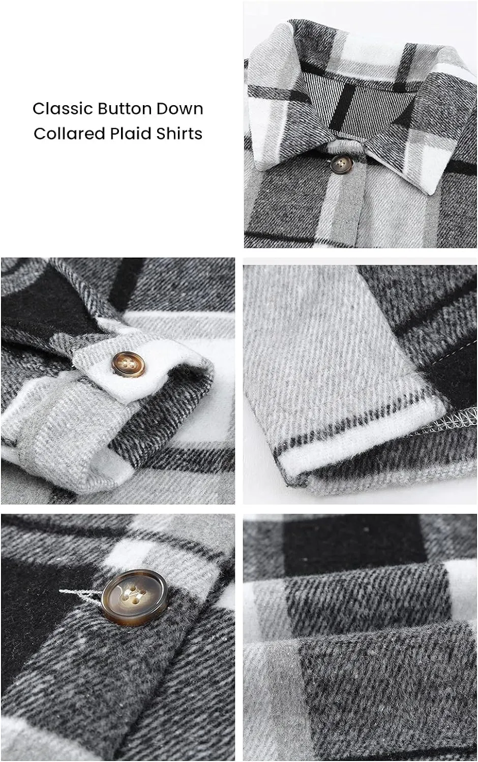Women's 2023 Fall Clothes Plaid Shacket Jacket Long Sleeve Button Down Flannel Shirts Fashion Blouse